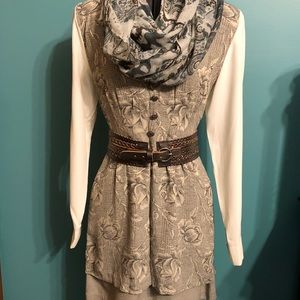 Vintage gray rose print long sleeve dress